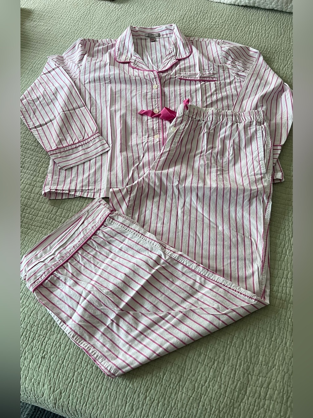 J. Crew White Pajama Set with Pink Stripes - Picture 2 of 10